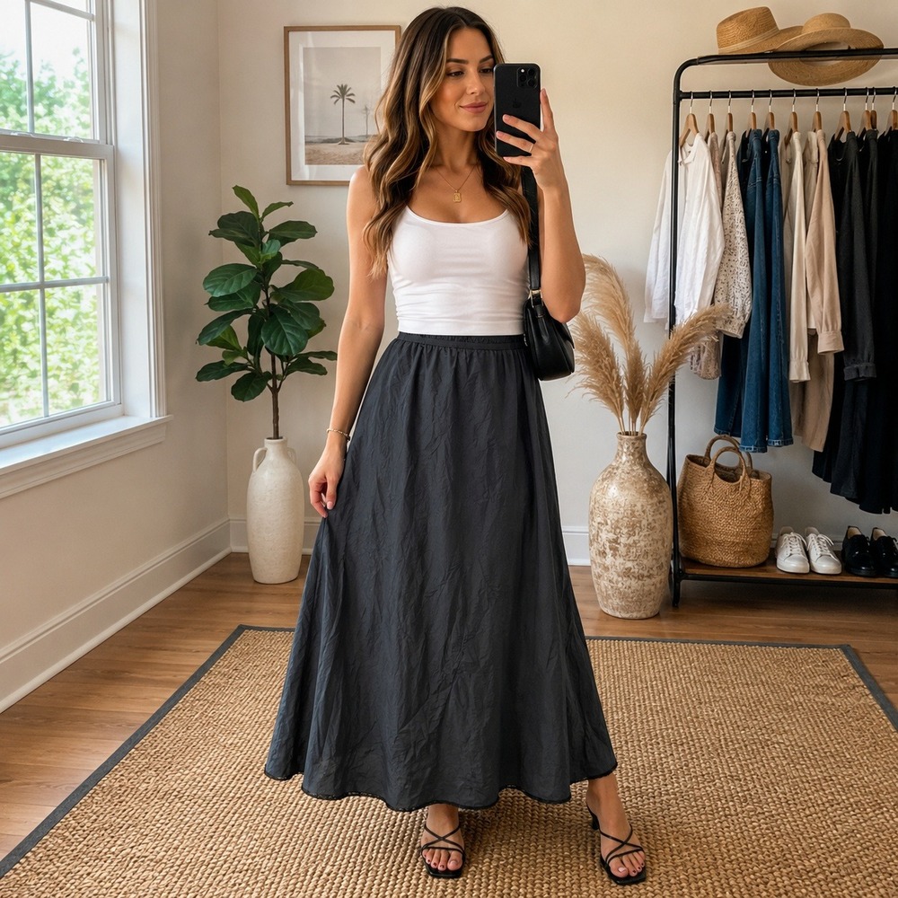 Shadowline Black Maxi Half Slip Lace Trim Elastic Waist 47116-36 Womens 2X 36in